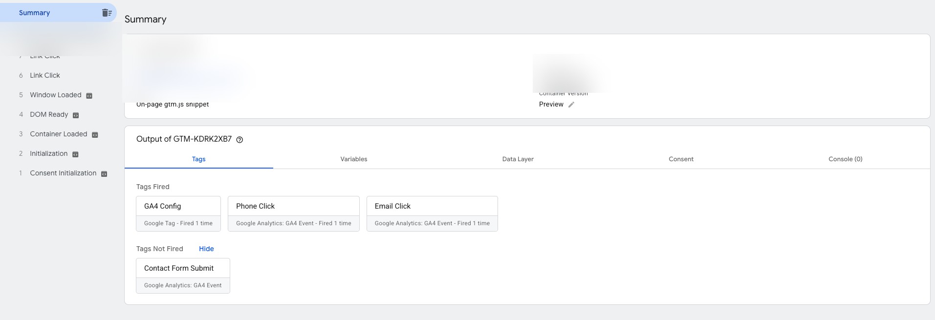 Anonymized Tag Assistant preview